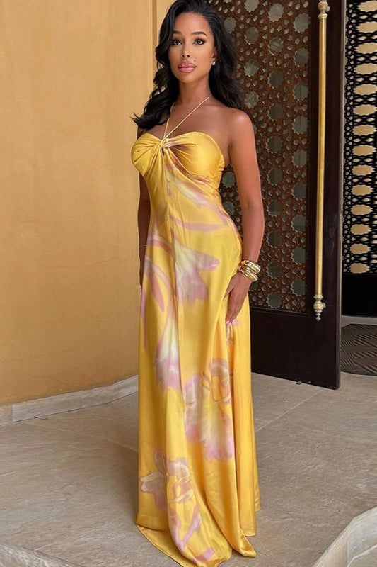 | Backless Strapless Beach Maxi Dress