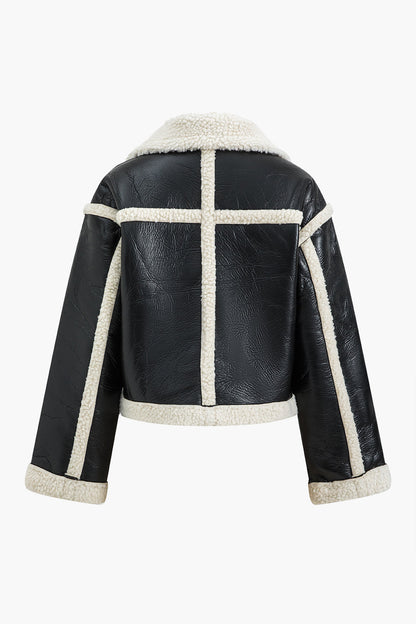 Faux Leather Long Sleeve Collar Jacket