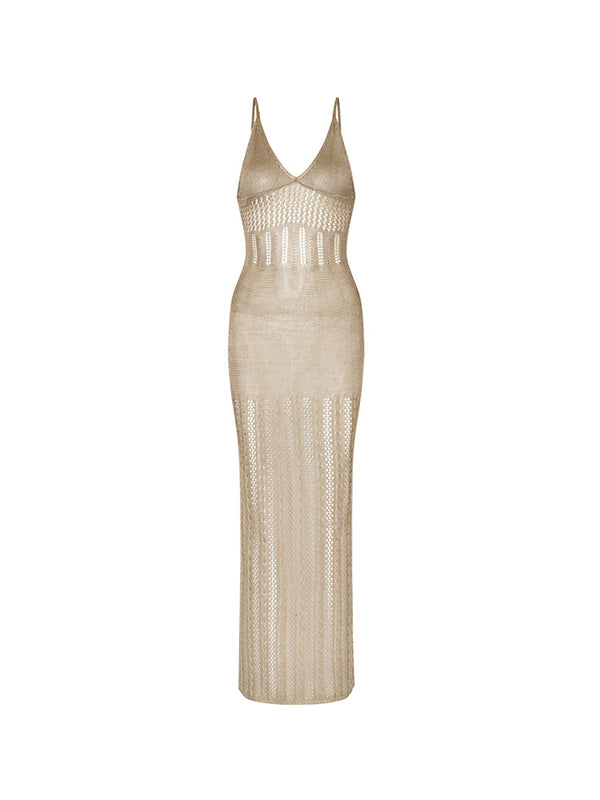Knitted Cutout V Neck Cover Up Dress