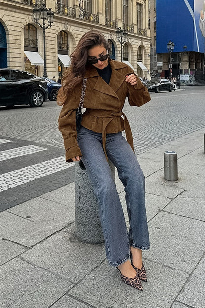 Belted Brown Suede Jacket