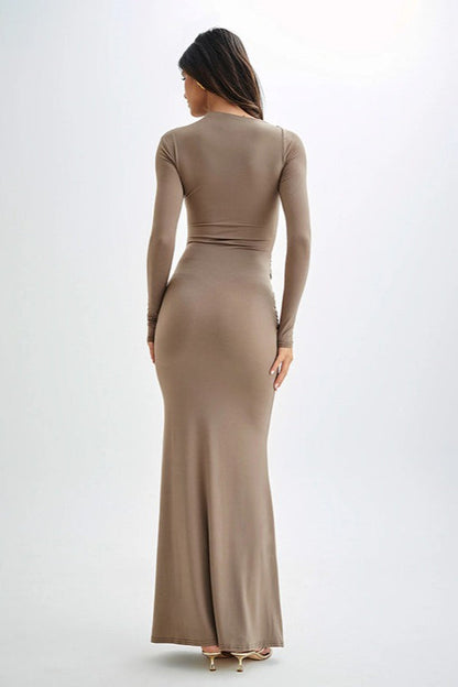 | Long Sleeve Crew Neck Maxi Dress