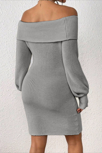 Long Sleeve Off Shoulder Slim Fit Knit Sweater Dress