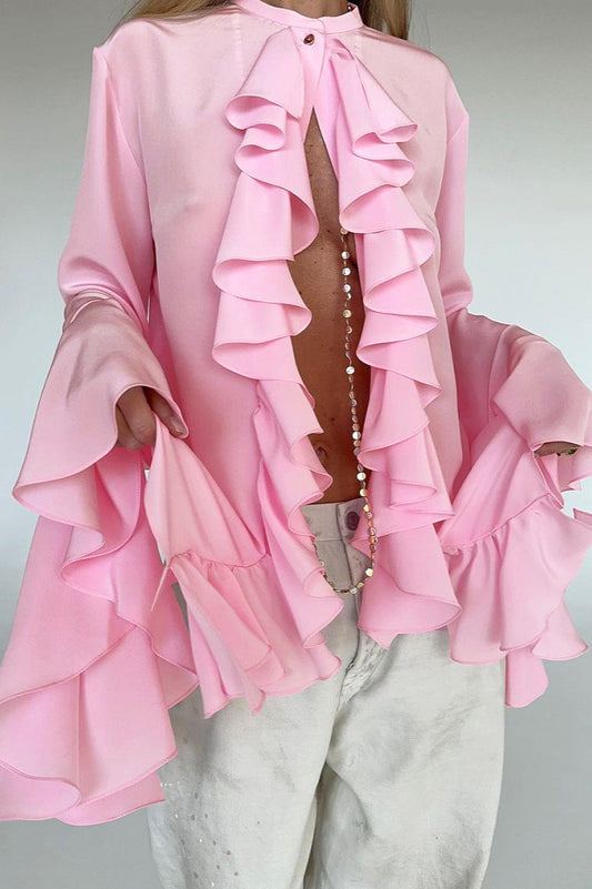 Ruffled Long-Sleeve Elegant Blouse