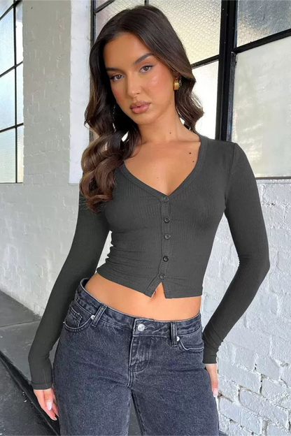 Y2K Ribbed Regular Shoulder Button Cardigan Sexy Crop Top