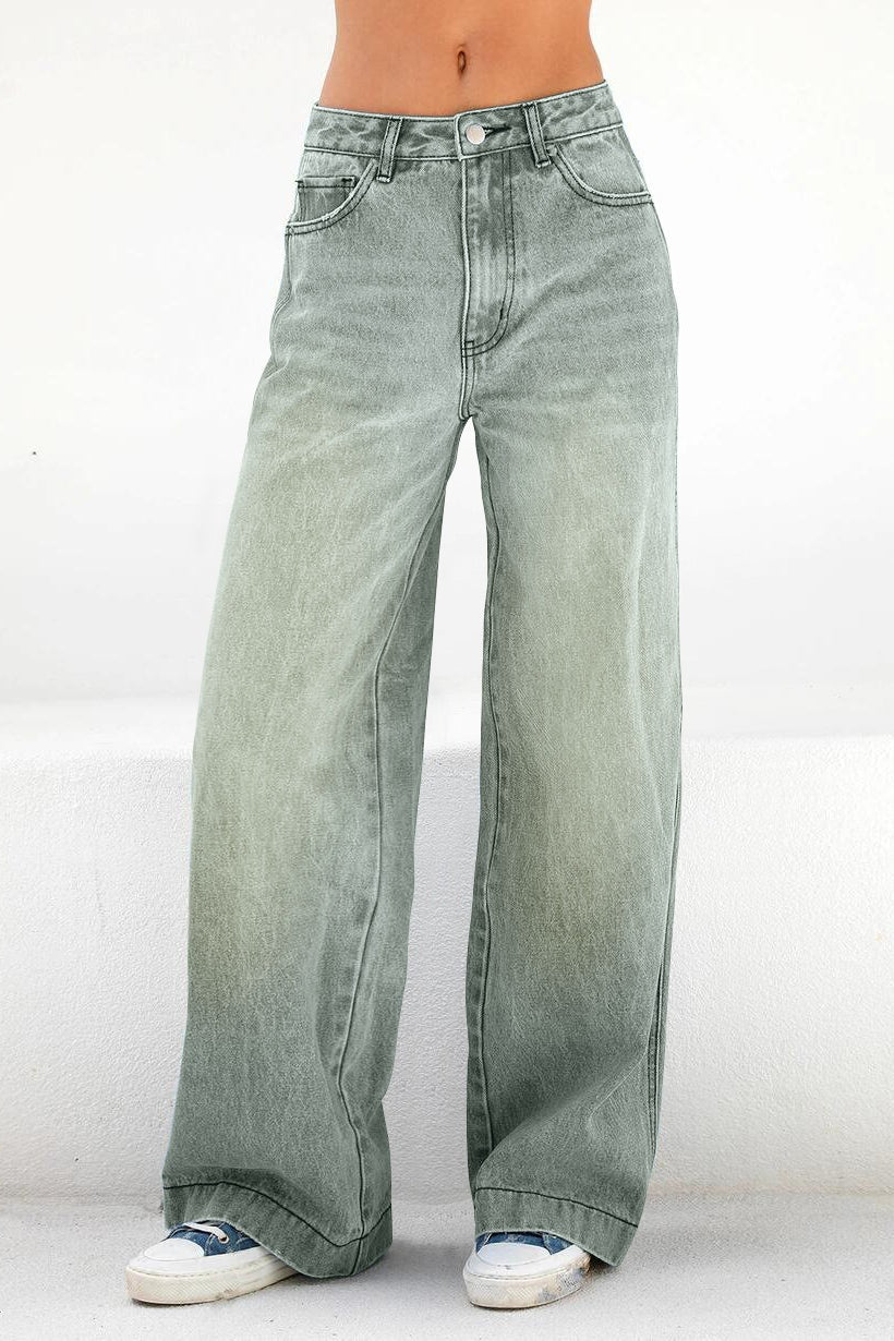 Casual High Waist Washed Straight Jeans