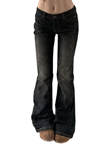 Floral Embroidery Slim Fit Flare Jeans