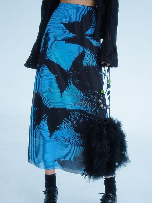 Butterfly Print Mesh Midi Skirt