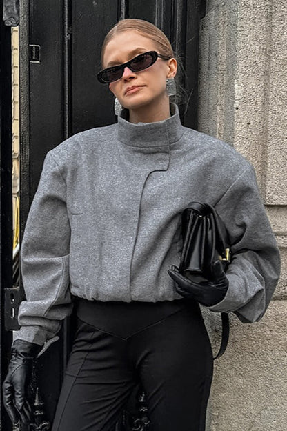 Gray Wool Stand Collar Jacket