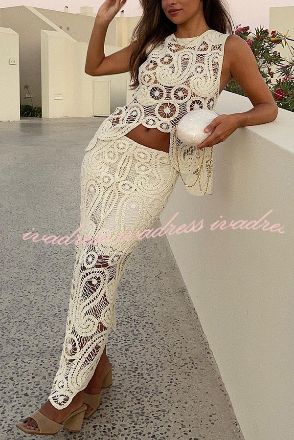 Summer Getaway Look Crochet Lace Irregular Hem Loose Tank Top