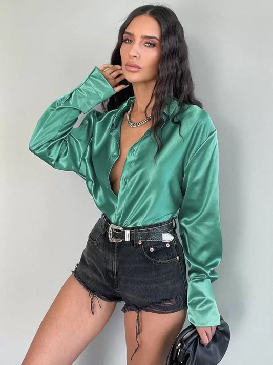 Long Sleeves Blouse Buttons Busniess Casual Spring Fall Blouses In Solid Color