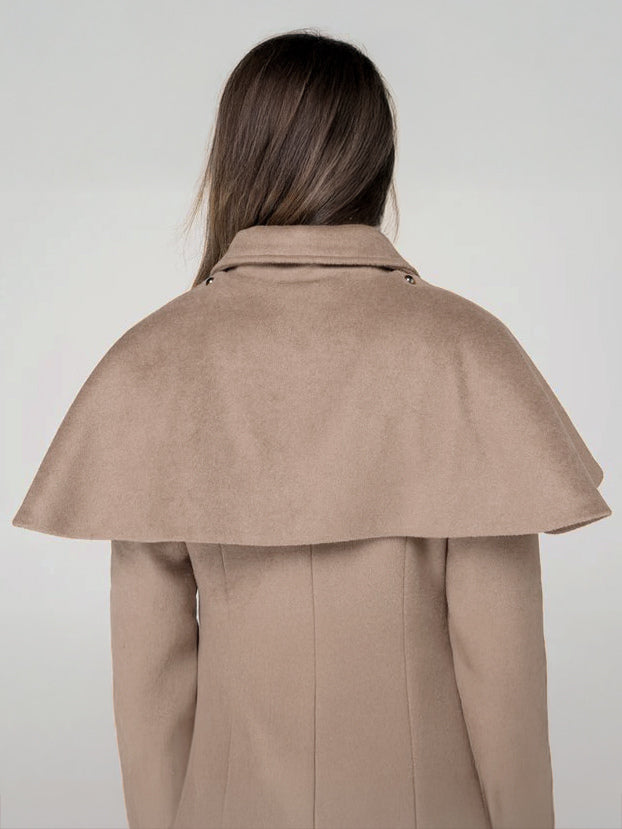 Wool Blend Coat With Cape Classic Lapel Elegant Camel Winter long Outerwear For Women 2026