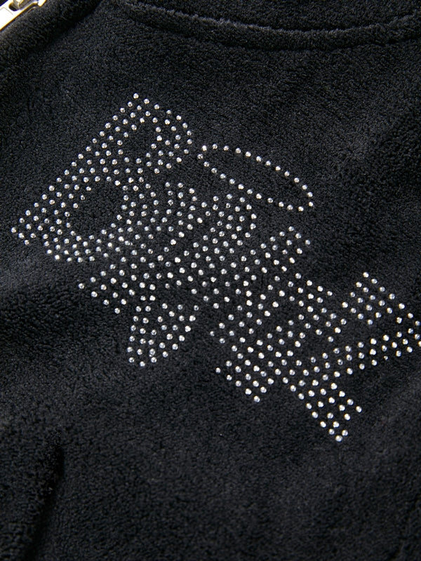 Letter Rhinestone Print Short Hoodie