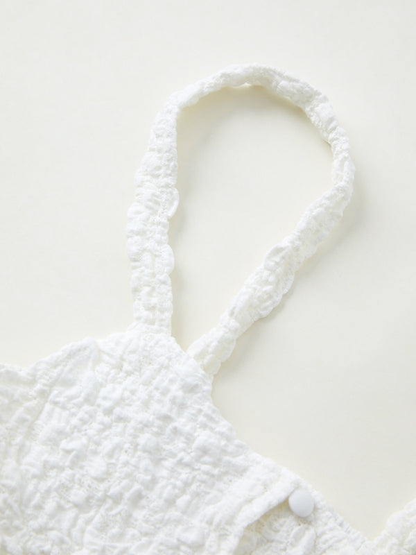 Front Button Pleated White Cami Top