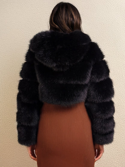 White Faux Fur Jacket With Hood Hot Girls Short Coats Winter Outerwear For Women 2026