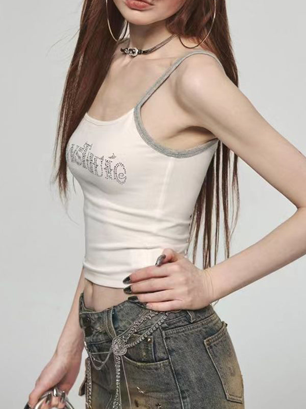 Letter Rhinestone Print Splice Cami Top