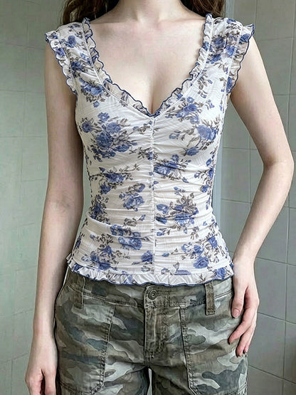 Holiday-Inspired Floral Print Short Sleeve
