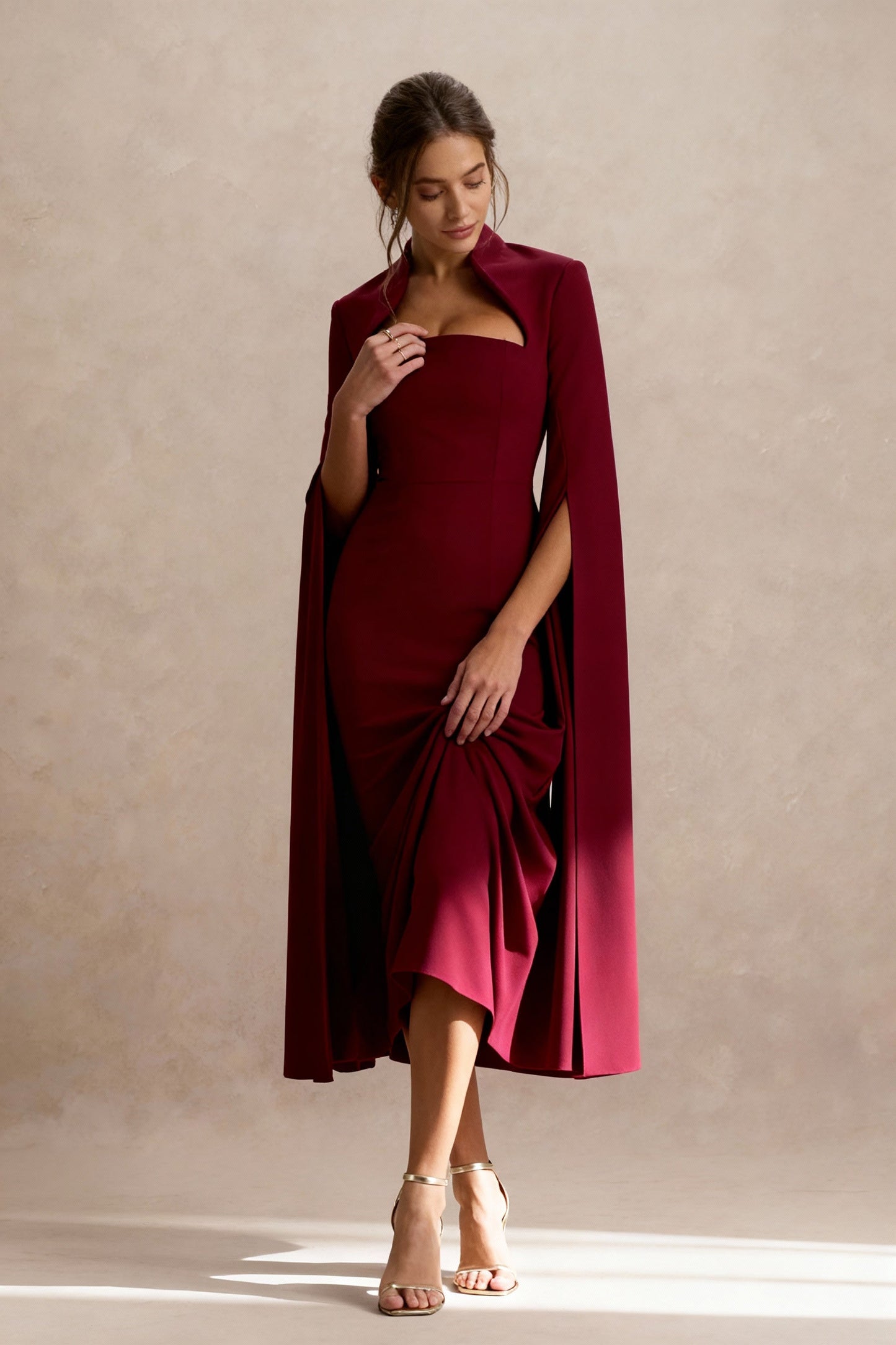 Cape Sleeve Slit Bodycon Midi Dress