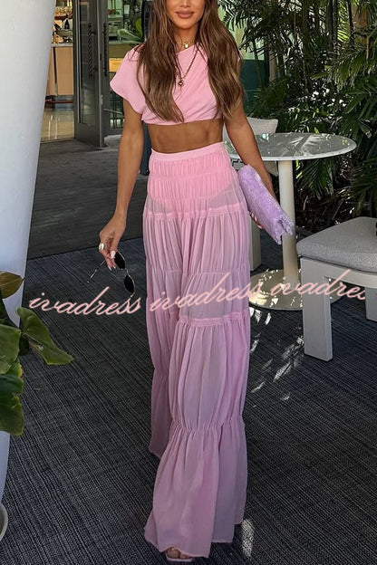 Stunning Chiffon Elastic Waist Layered A-line Maxi Skirt