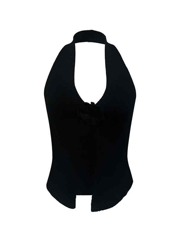 Flower Decor Big Slit Halter Vest