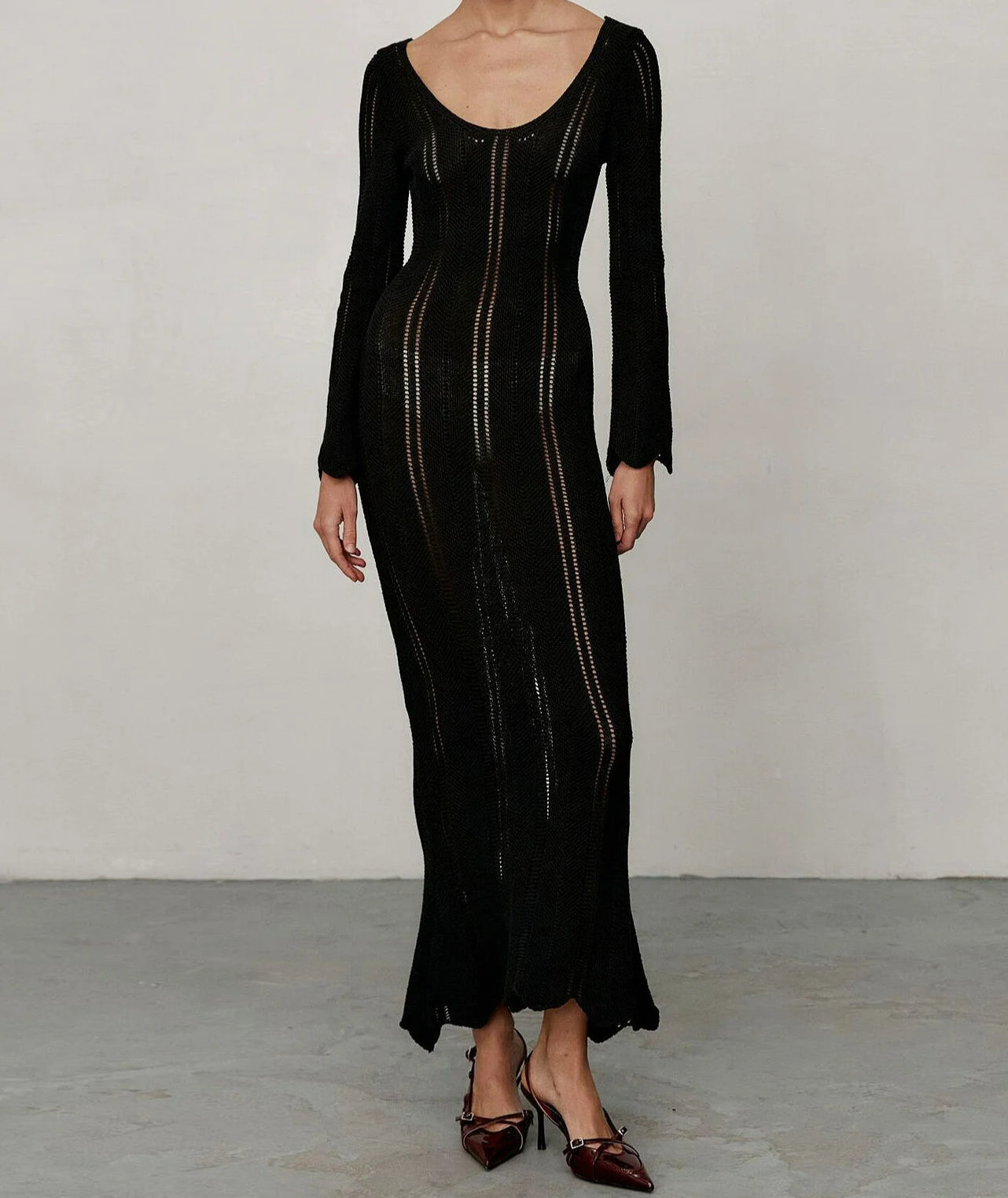 Knitted Wool Long Sleeve Midi Dress