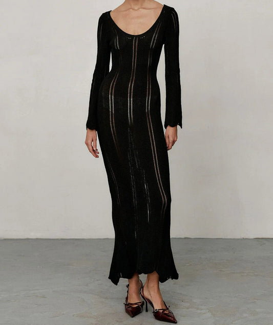 Knitted Wool Long Sleeve Midi Dress