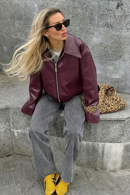 Matte Burgundy Leather Jacket