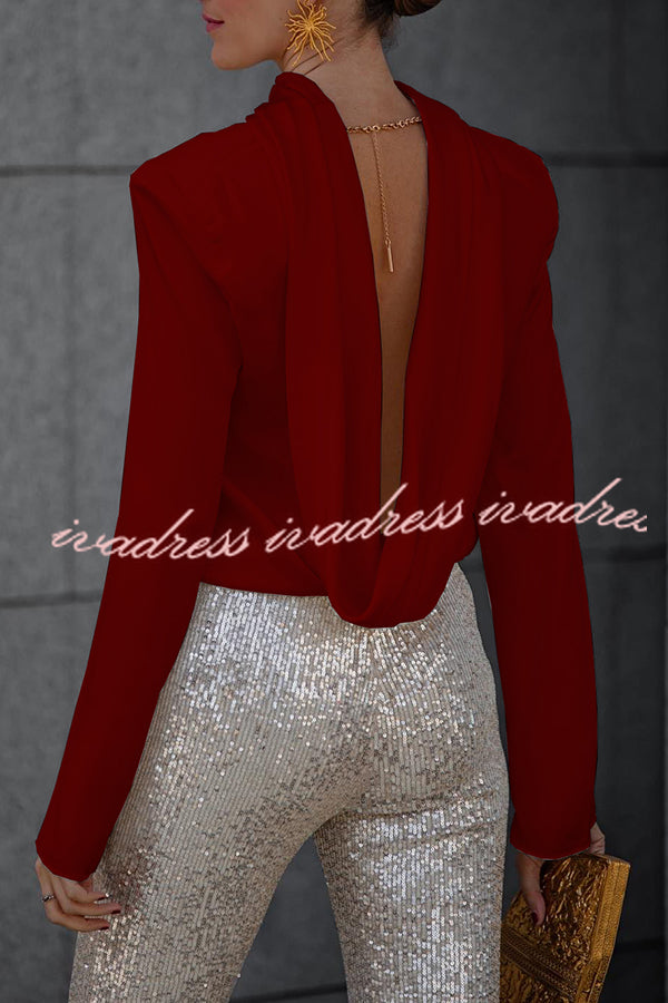 Secret of Elegance Satin Back Chain Cowl Neck Draped Blouse