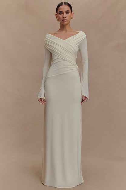 V-Neck Ruched Maxi Boho Dress