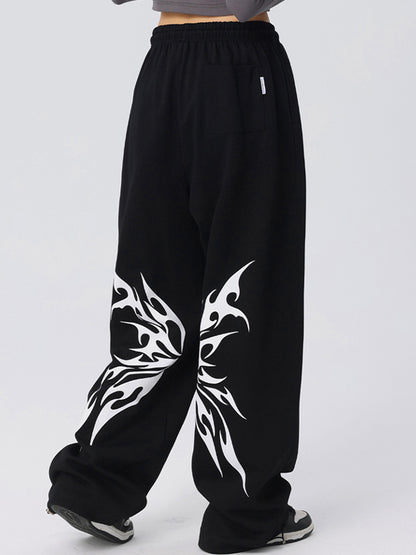 Vintage Butterfly Print Loose Sweatpants