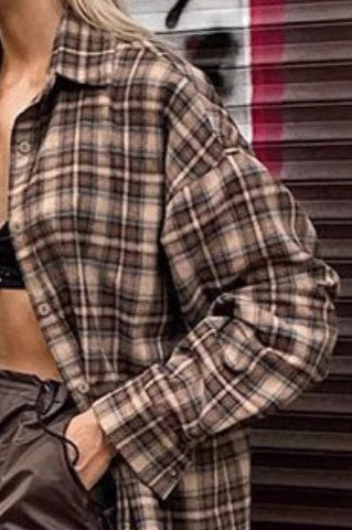 Vintage Plaid Long  Blouse