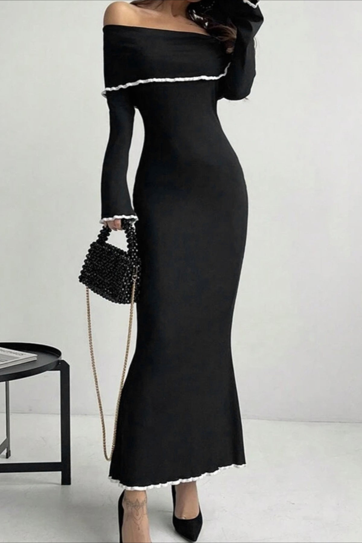 Off Shoulder Long Sleeve Sweater Dress