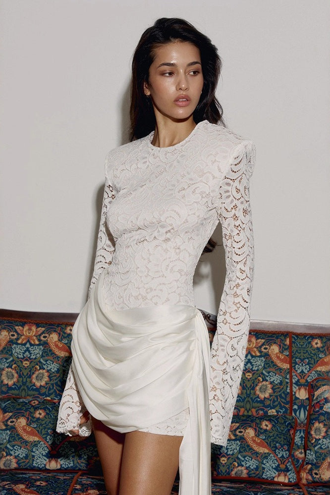 Lace Back Long Sleeve Mini Dress