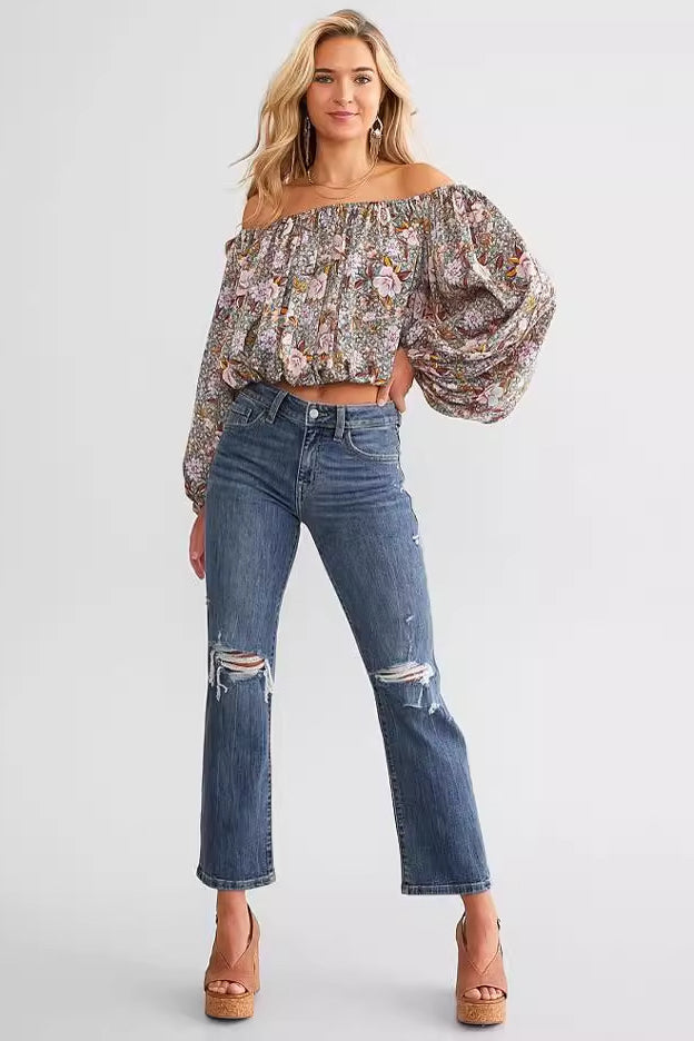 Stretch Slim Ripped Straight Jean