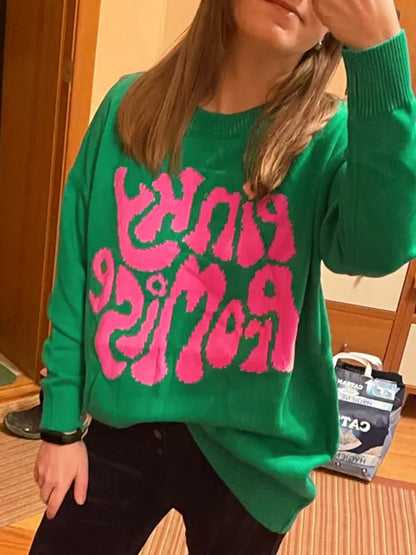 Contrast Color Letter Print Pull Over Sweater