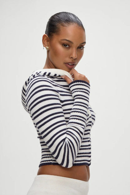 Striped Knit High-Waist Bodycon Hoodie