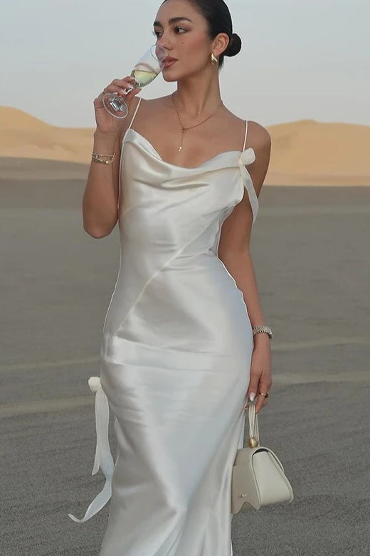 | Satin Floral Backless Maxi Dress
