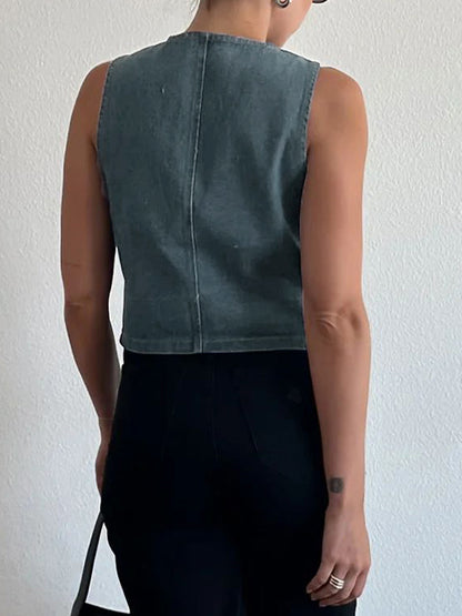 V Neck Denim Vest Tank Top