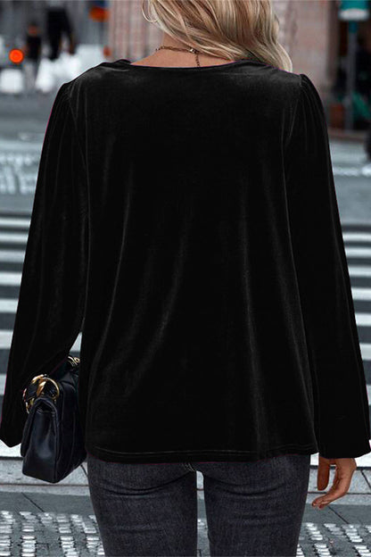 Fashionable Velvet Long-sleeved Loose Casual Top