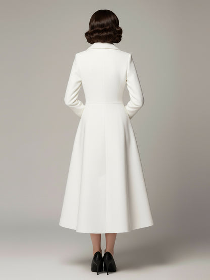 Vintage Classic Lapel A-line Woolen Flared Coat In White For Women 2026