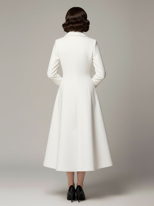 Vintage Classic Lapel A-line Woolen Flared Coat In White For Women 2026