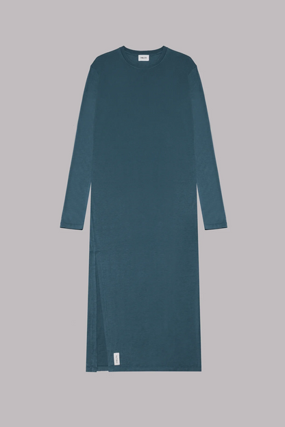 The Bedisse Cotton Blend Long Sleeve Relaxed Slit Midi Dress