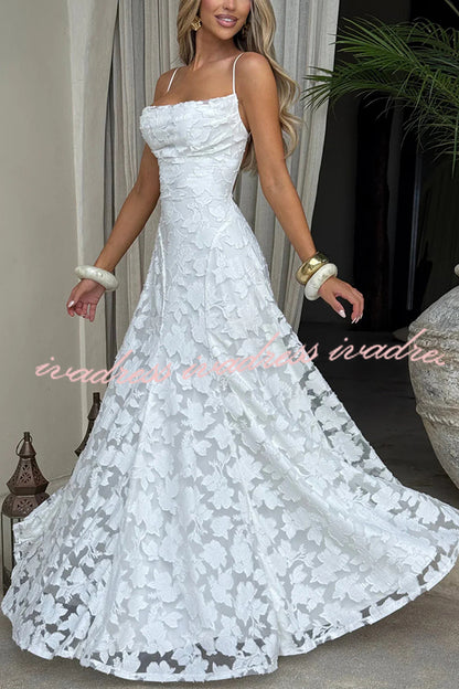 Francis Floral Burnout Jersey Fabric Cowl Neck Back Lace-up Maxi Dress