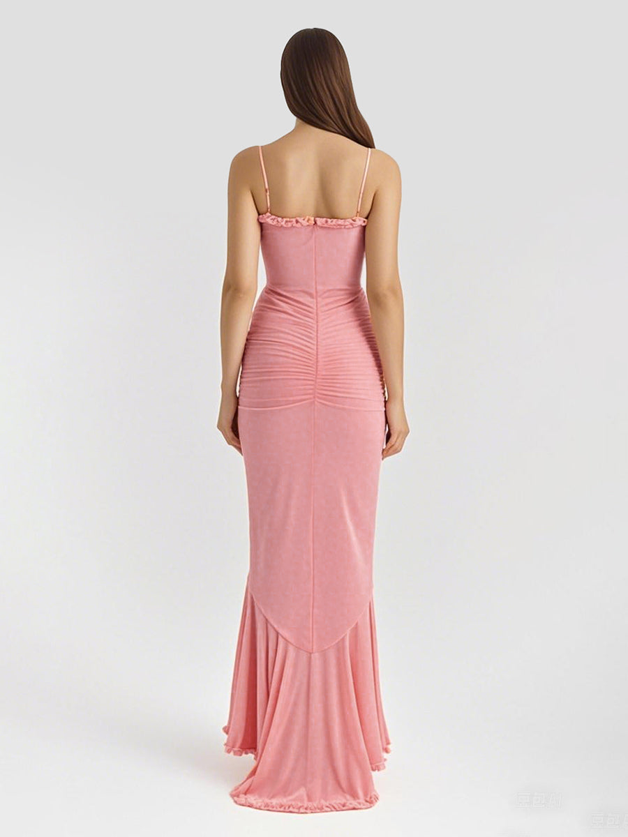 Ruffled Front Party Gown Long Slip Dress For Women 2026