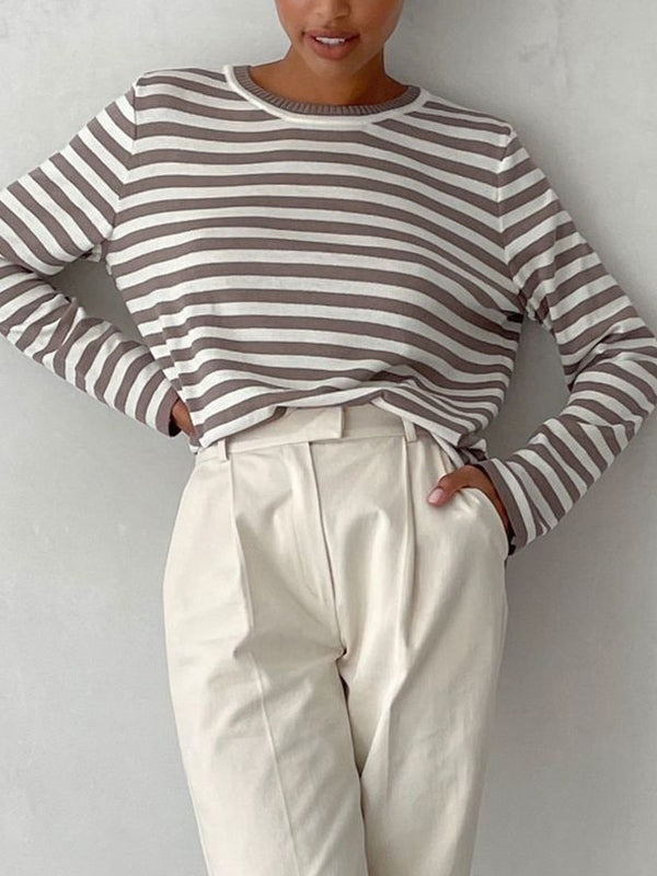 Striped Crew Neck Knit Sweater