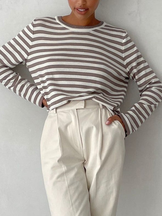 Striped Crew Neck Knit Sweater