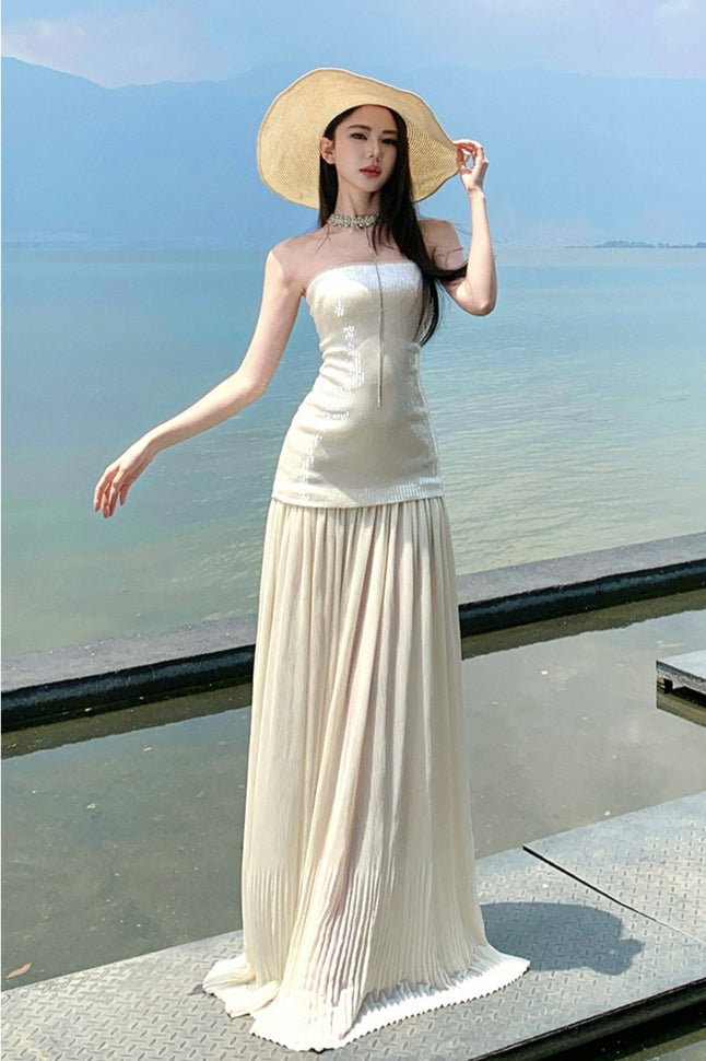 | Sequin Patchwork Strapless Maxi Dress