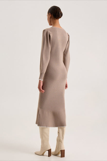 Contrast Trim Ruffle Sweater Dress