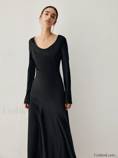 Effortless Satin Long Trendy Sleeve Long Dress