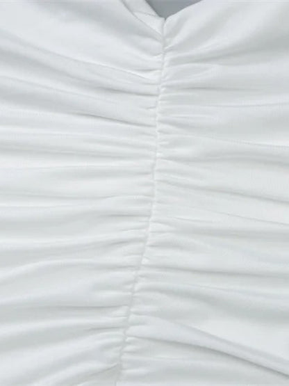 Wide Strap Plunge V-Neck Horizontal Ruched Bodycon Floor-Length Maxi Dress