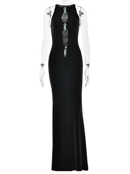 Halter Neck Deep Keyhole Jewel Embellished Mermaid Maxi Gown